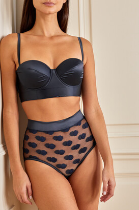 Eres Caresses Polka-dot Stretch-leavers Lace And Satin Underwired Bustier Bra - Navy - 34B