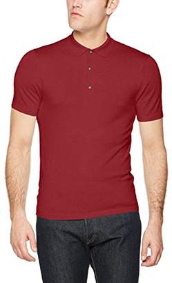 Burton Menswear London Men's Knit Polo Shirt Brick Red, Medium