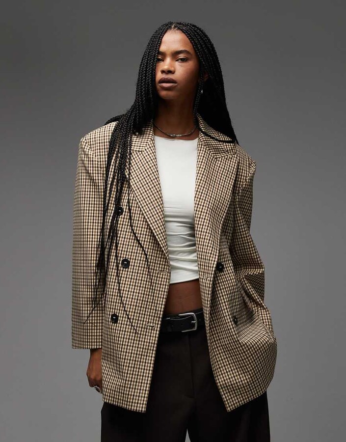 ASOS DESIGN double breasted oversized blazer in micro plaid