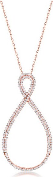 Bella Silver BellaSilverSterlingSilverLargeOpenPearshapedInfinityDesignNecklace-RoseGoldPlated-Rose-16+2Inch