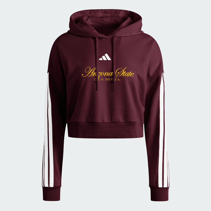 adidas ASU Essentials 3-Stripes French Terry Cropped Hoodie Team Maroon XS Womens