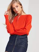 Thumbnail for your product : Very Rib Panel Boat Neck Batwing Jumper - Red Orange