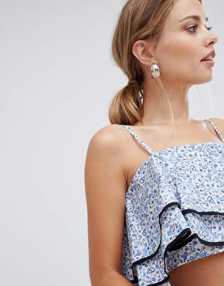 ENGLISH FACTORY The Paisley Print Ruffle Crop Top With Tie