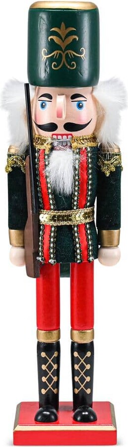 ORNATIVITY 15 in. Wooden Christmas Toy Soldier Nutcracker-Red and Black Nutcracker Soldier with a Rifle Gun, Holiday Nutcracker