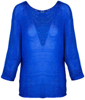 M Made In Italy Cobalt Open Knit Batwing Sweater