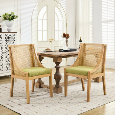 Wovilo Single Pack Rustic American French Style Dining Chair With Solid Rubberwood Frame, Decorative , And Beige Linen Upholstered Seat For Dining, Kitchen,