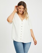 Thumbnail for your product : Atmos & Here Atmos&Here Curvy - Women's White Shirts & Blouses - Breanna Linen Blend Button Top - Size 18 at The Iconic