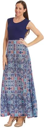 Lock and Love WDR1389 Womens Print Contrast Sleeveless Empire Line Maxi Dress XL BLACK_BROWN