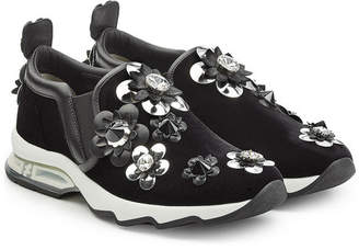 Fendi Suede Sneakers with Embellished Flower Appliques