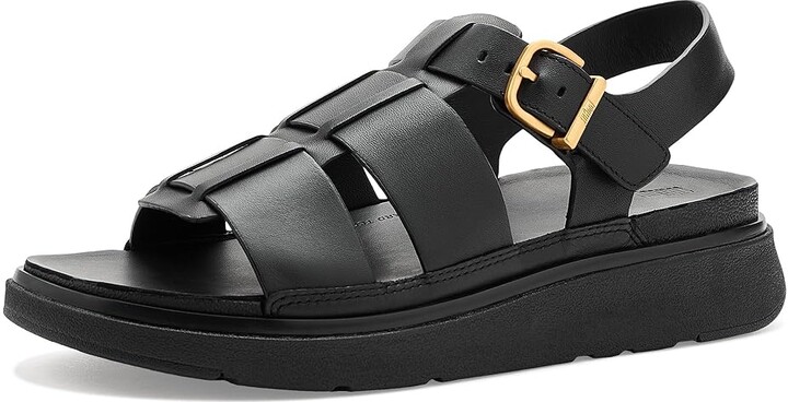 FitFlop Gen-FF Leather Fisherman Sandals Women's Wedge Shoes All Black : 11 M (B)