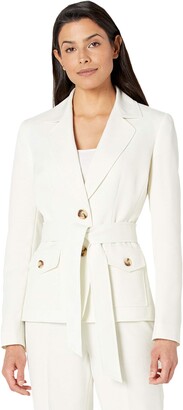 Le Suit Women's 2 Button Notch Collar Cross DYE Linen Textured Pant Suit with Belt Business Set