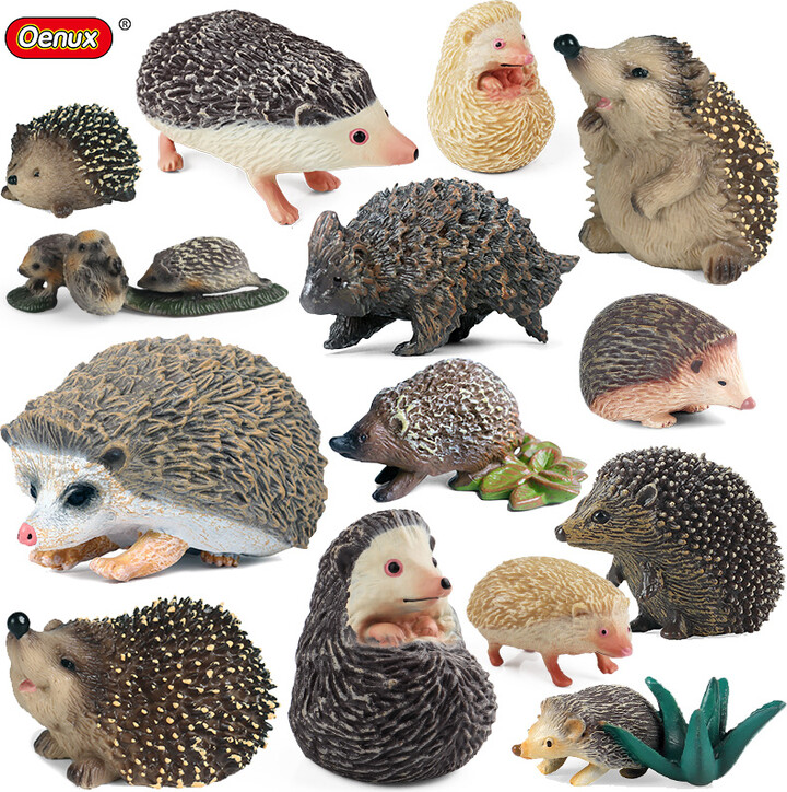 Oenux Simulation Wild Jungle Forest Animals Hedgehog Model Action Figures Cake Topper Party Favor Cute Education Kid Toy Gift