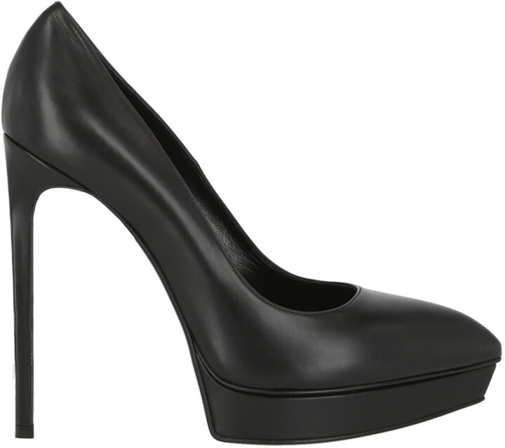 black leather platform pumps