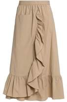Boutique Moschino Wrap-Effect Ruffled Cotton-Blend Poplin Midi Skirt