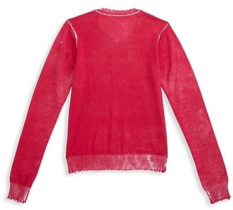 Minnie Rose Girl's Reversed Frayed Crewneck Sweater