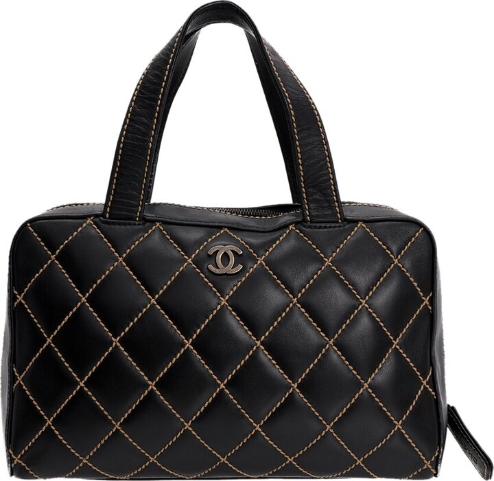 Chanel Black and Beige Coated Canvas and Leather Camellia and CC