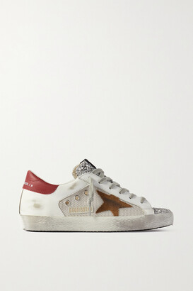 Golden Goose Superstar Glittered Distressed Leather, Suede And Canvas Sneakers - White