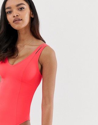 ASOS DESIGN fuller bust exclusive double strap swimsuit in red dd
