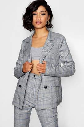 boohoo Tall Double Breasted Check Blazer