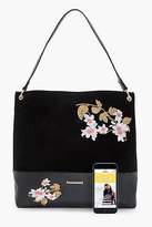 Thumbnail for your product : boohoo Womens Bella Embroidery Hobo Bag in Black size One Size