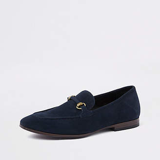 River Island Navy faux suede snaffle loafer