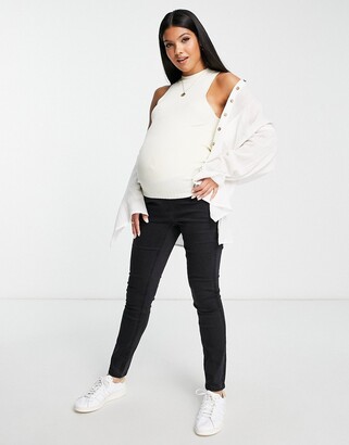 ASOS DESIGN Maternity relaxed mom jeans in black with elasticated side  waistband