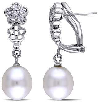 Catherine Malandrino Freshwater Cultured Pearl Earrings With Cz In Sterling Silver