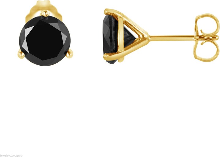 Etsy 14K Yellow Gold Fancy Black Diamond Martini Stud Earrings 2.10 Carat Certified Handmade