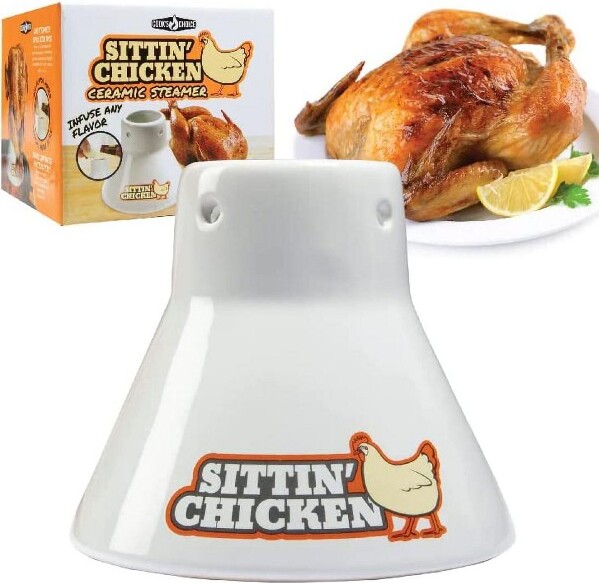 Cooks Choice Sittin'ChickenCeramicBeerCanSteamer&Roaster-InfuseMarinade&SauceFlavorsIntoYourMeat-ReusableforCooks&Chefs