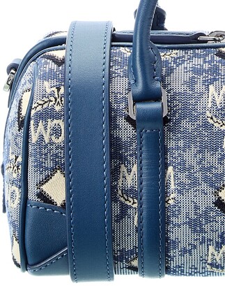 MCM Boston Mini Blue Vintage Jacquard Logo Fabric Satchel