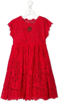 Dolce & Gabbana Children Cordonetto-Lace Bejewelled Dress