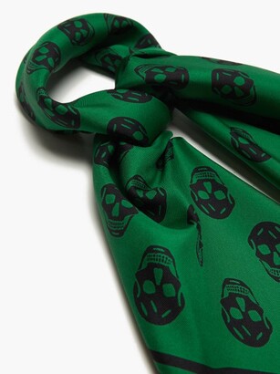 Alexander McQueen Skull-print Silk-twill Scarf - Green Multi