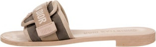 Christian Dior Canvas Slides Neutrals Printed Velcro Closure at Uppers Designer