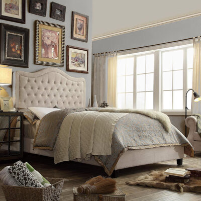 Lark Manor Betancur Upholstered Unfinished Slat Bed with Adjustable Headboar, Button Tufted Platform Bed