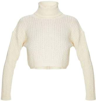 SWAGGER Cream Roll Neck Cable Knit Cropped Jumper