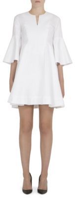 Carven Solid Bell Sleeve Cotton Dress