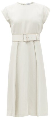 Ferragamo Zipped-pocket Belted Twill Dress - White