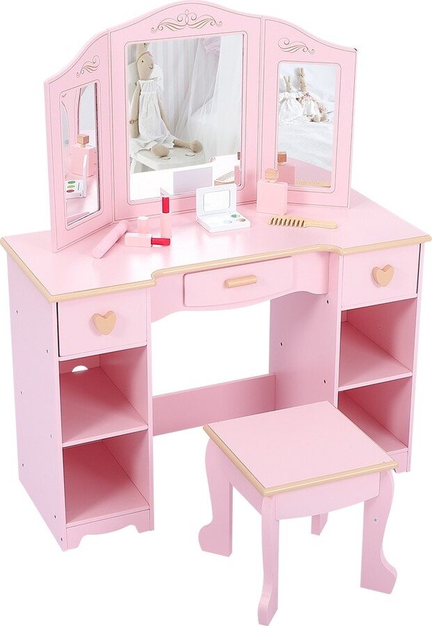 GaoMon Kids Vanity with Chair,Princess Makeup Desk Dressing Table with