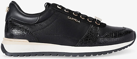 Carvela Womens Black Florencia Logo-Plaque Faux-Leather Low-Top Trainers Eur 38/5 Uk Women