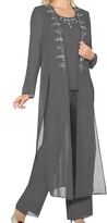 Thumbnail for your product : Hsls Women's 3 Pieces Outfits Beaded Mother of Bride Dress Pant Suits with Jacket for Wedding(Silver Grey 24)