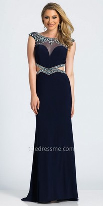 Dave and Johnny Cutout Scoop Back Beaded Cap Sleeve Evening Dress