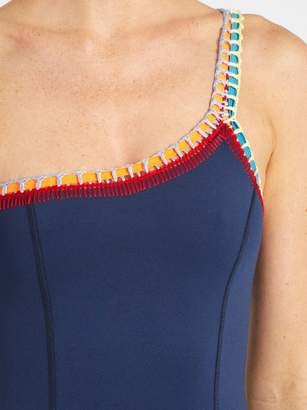 Kiini Tasmin Crochet Trimmed One Shoulder Swimsuit - Womens - Navy Multi