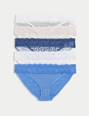 M&S Collection 5pk Cotton Blend & Lace Bikini Knickers - ShopStyle Panties