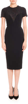Victoria Beckham Short-Sleeve Lace-Yoke Dress, Black