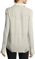 Thumbnail for your product : Haute Hippie Rioting Star Button-Front Silk Blouse with Studded Trim