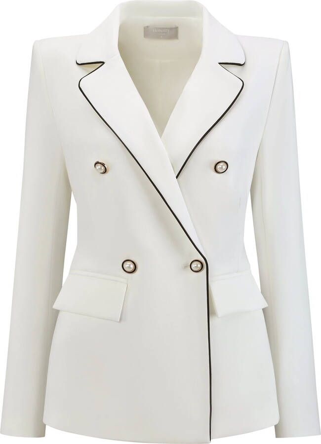 DARING DIVA Women’s Double Breasted Blazer Business Suit Jacket S White