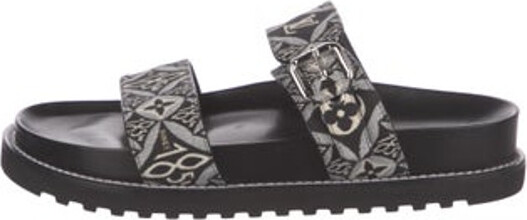Louis Vuitton Black Monogram Leather Revival Slide Sandals Size 42 For Sale  at 1stDibs
