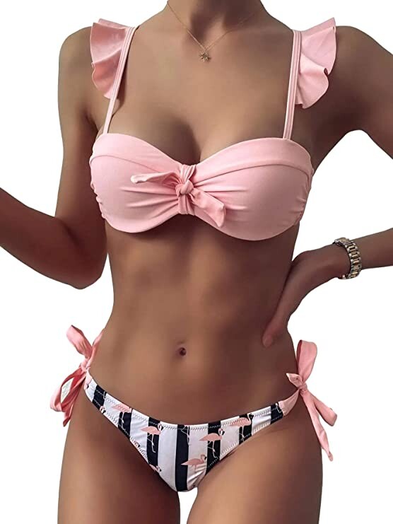 Lilosy Sexy Cutout One Shoulder Bikini Swimsuit Set for Women Brazilian  Bathing Suit 2 Piece