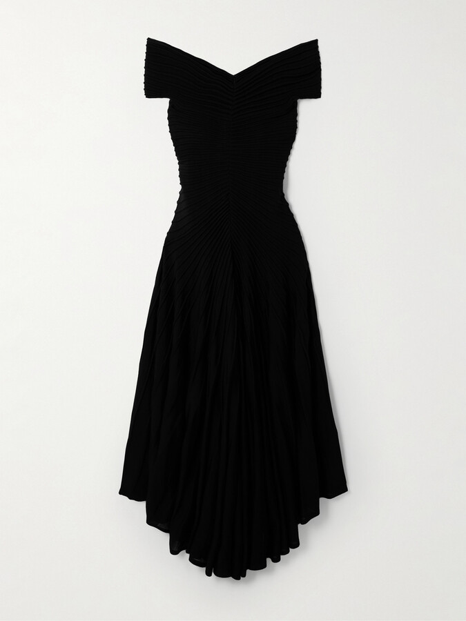 Alaia Off-the-shoulder Asymmetric Ribbed Wool Midi Dress - Black