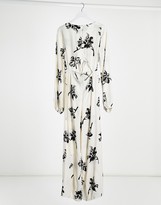 Thumbnail for your product : ASOS Tall ASOS DESIGN tall twist front wide leg jumpsuit in cream floral print